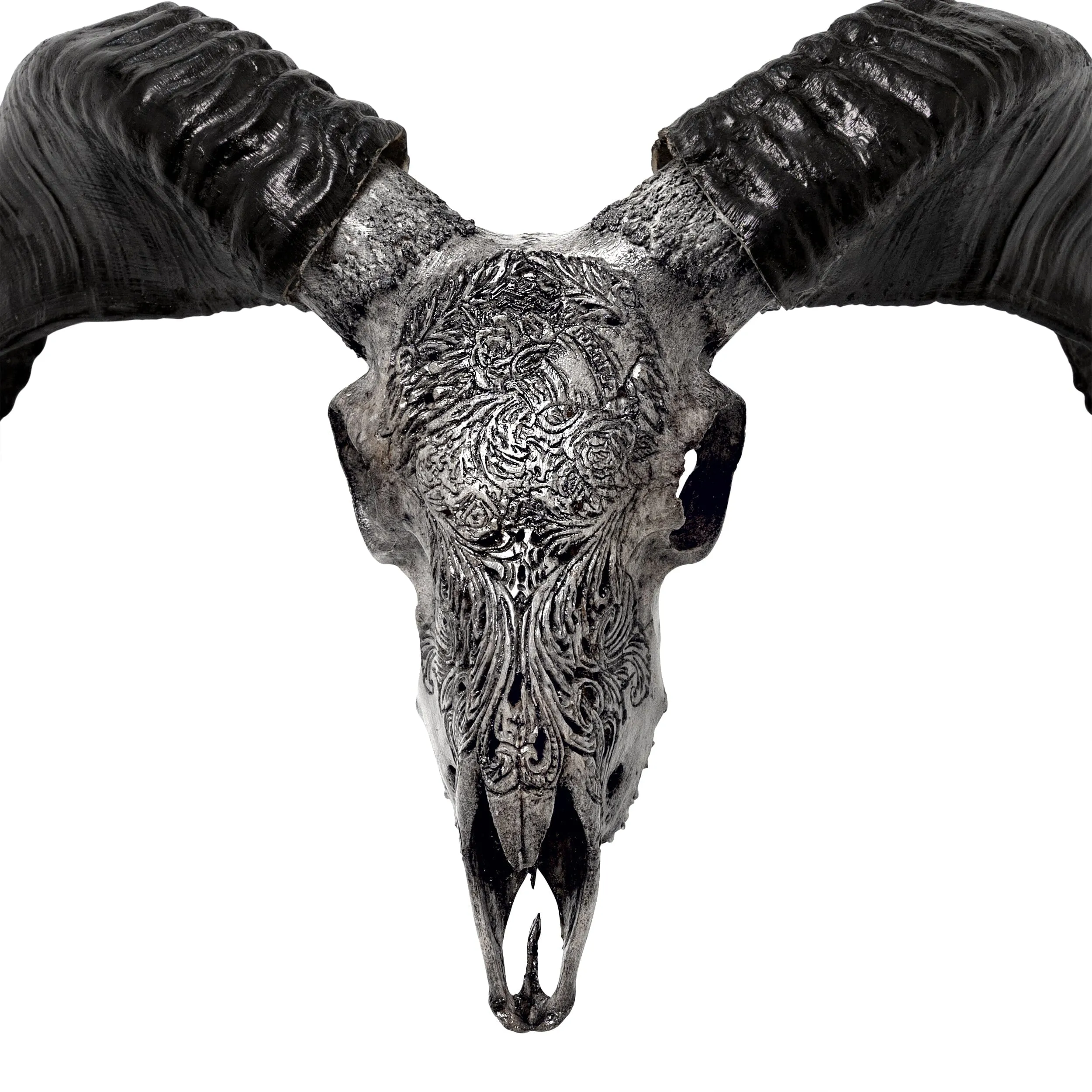 Hand Carved Ram Skull - Gray Aquarius