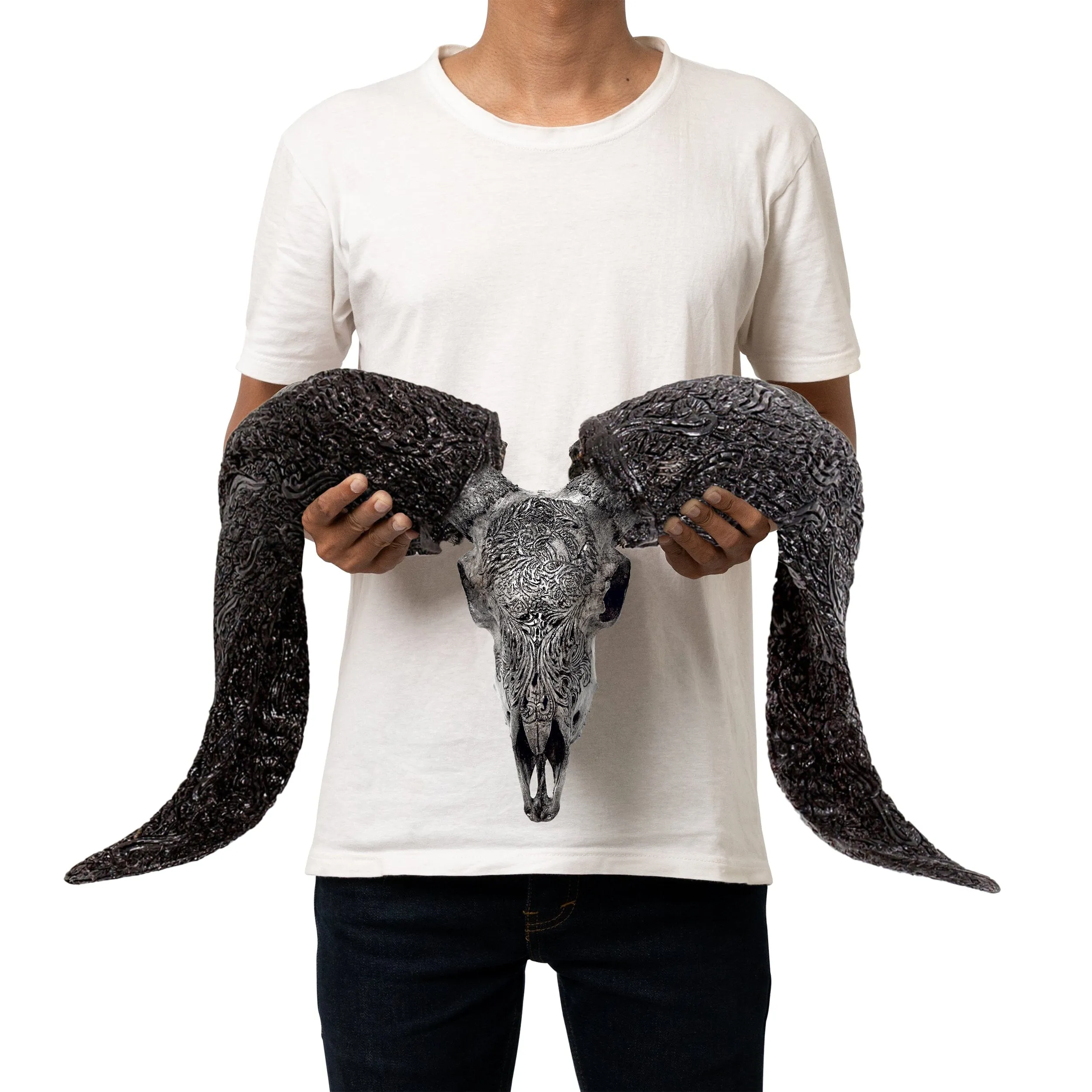 Hand Carved Ram Skull - Gray Aquarius