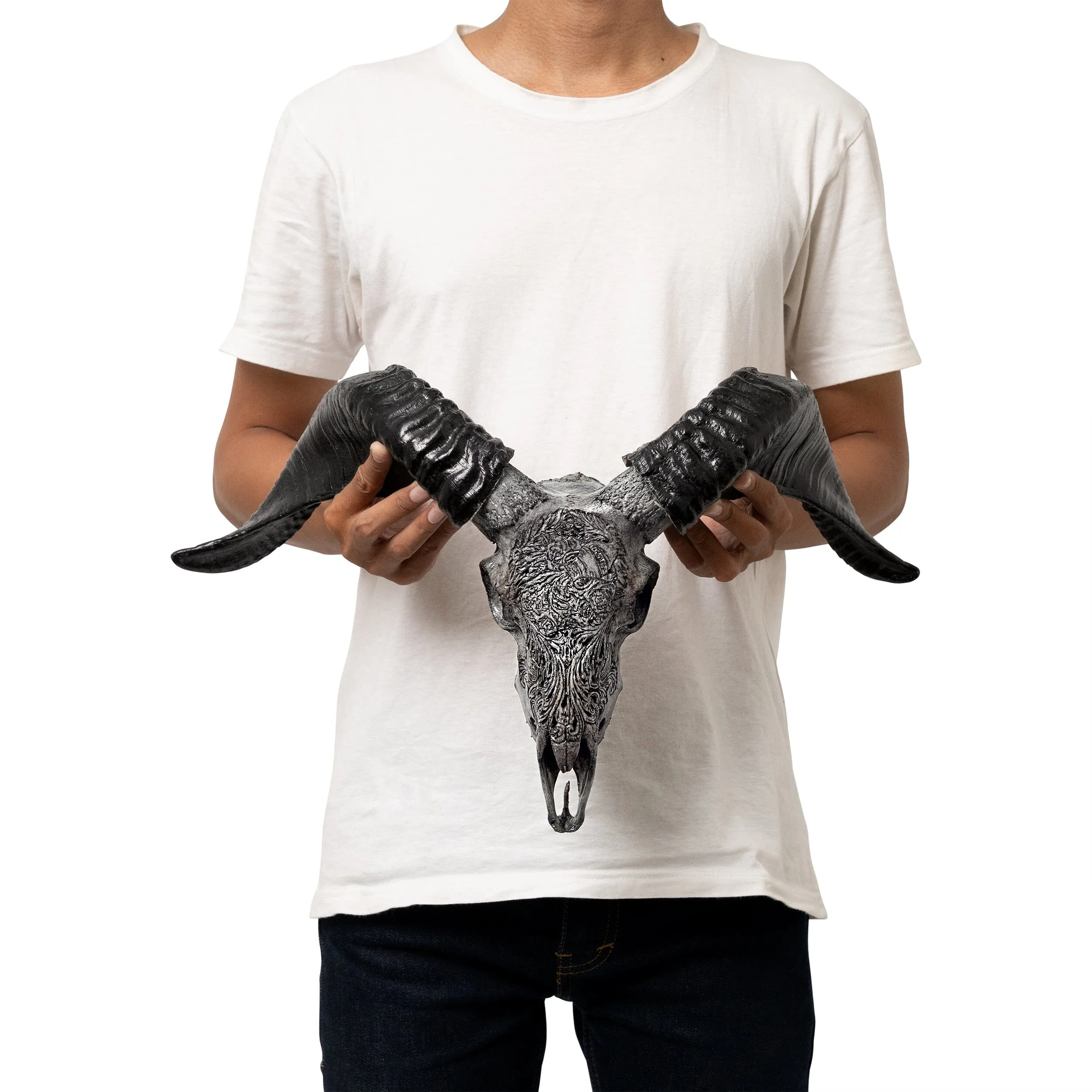 Hand Carved Ram Skull - Gray Aquarius