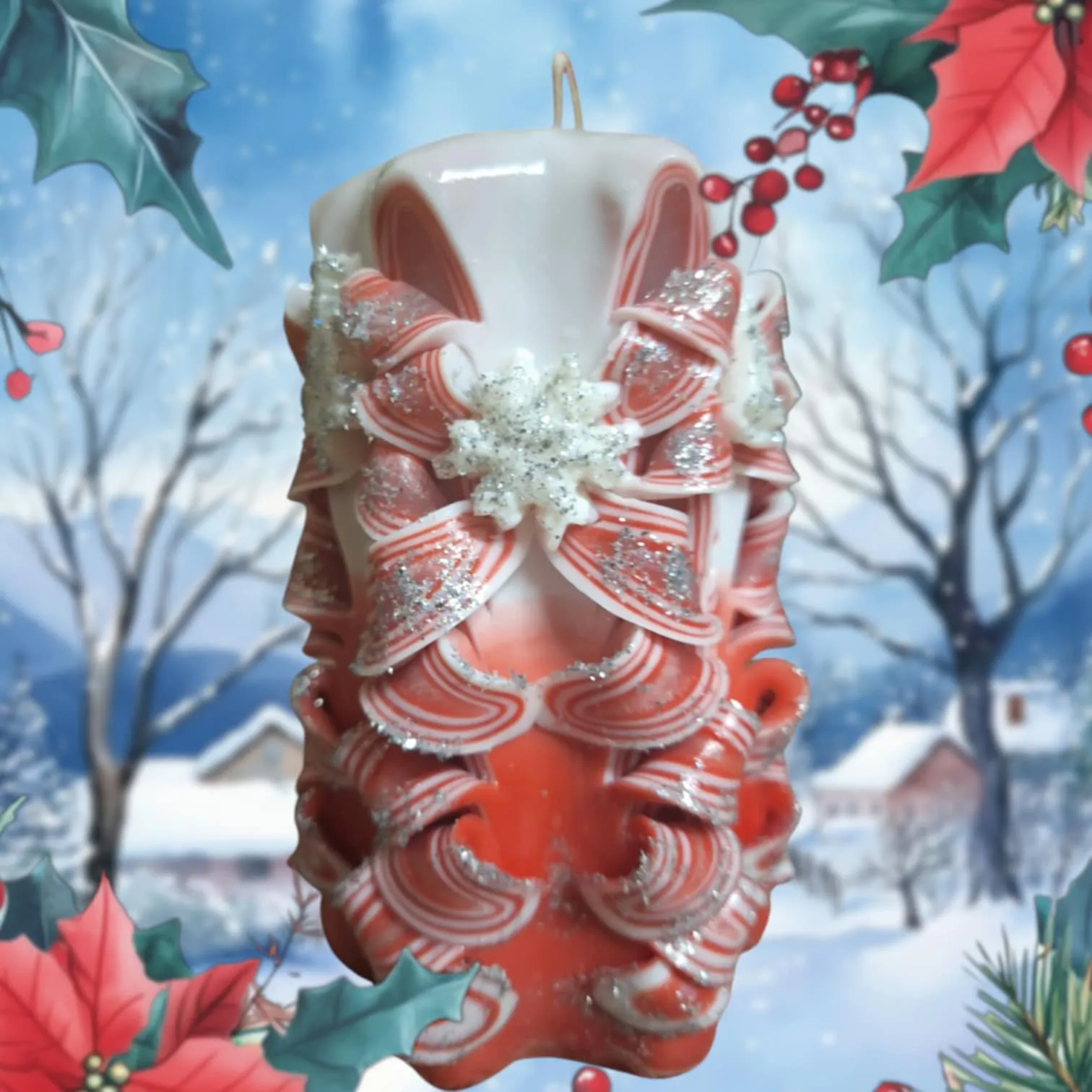 Handmade  Carved Candle -Christmas design
