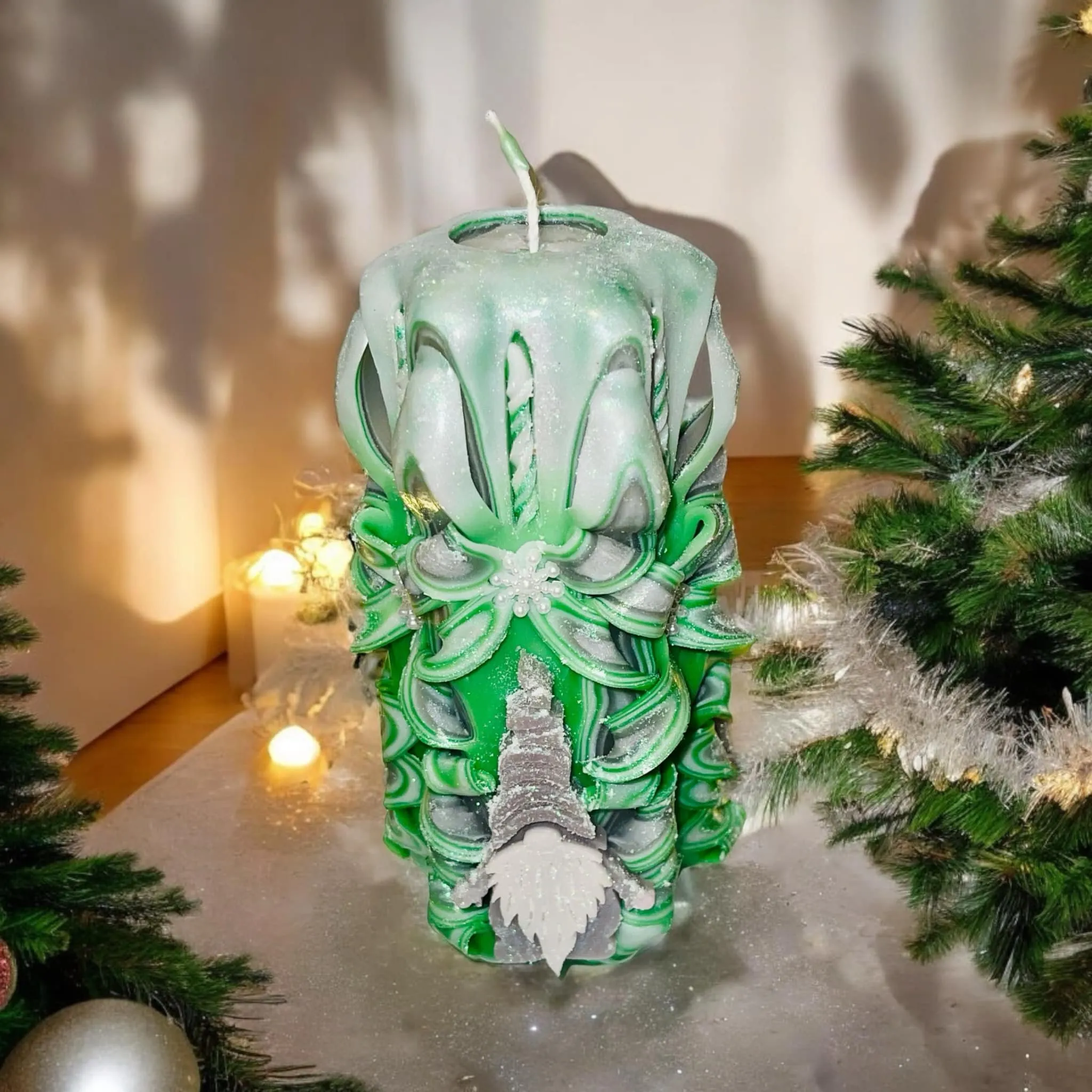 Handmade Carved Candle - Christmas Gonk Design