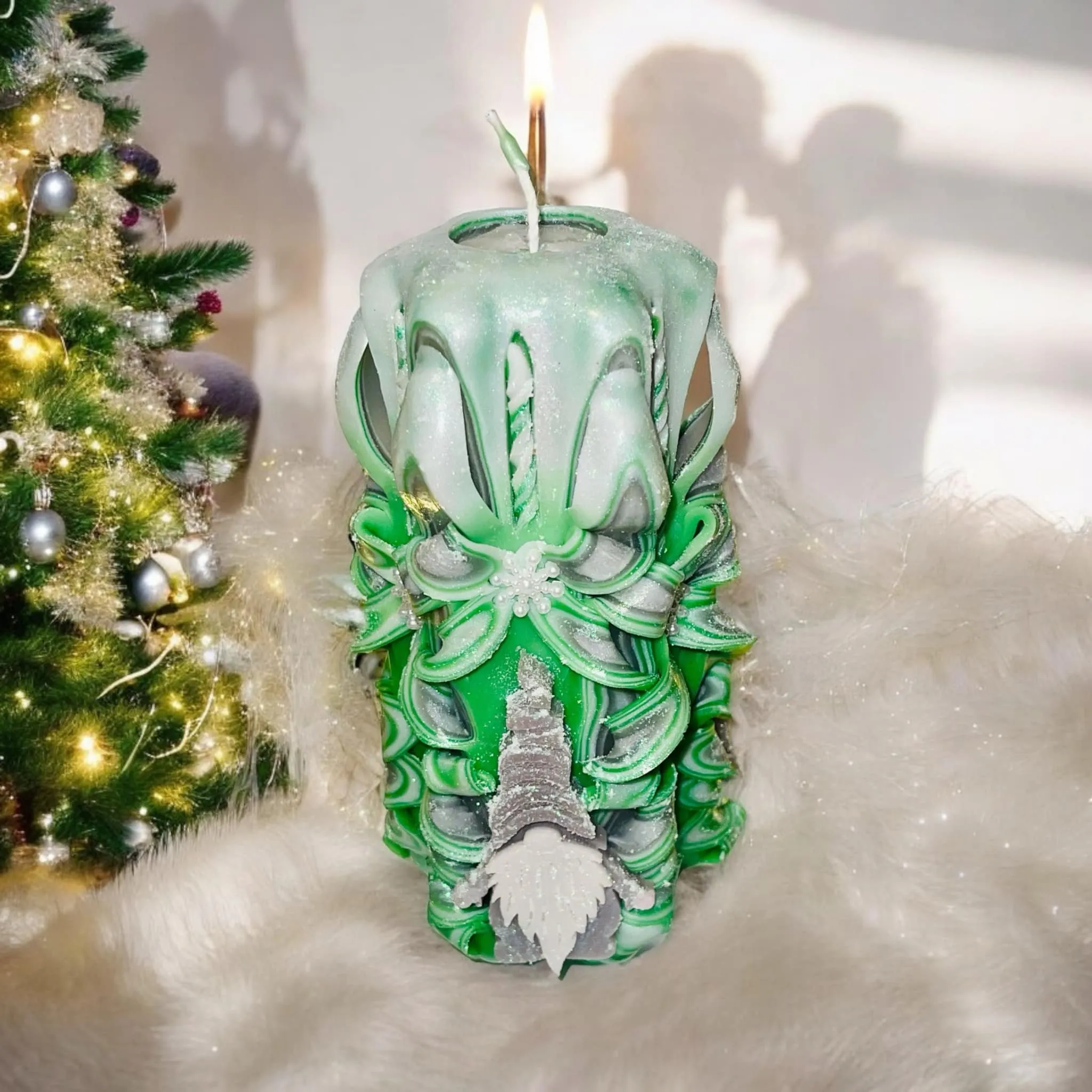 Handmade Carved Candle - Christmas Gonk Design