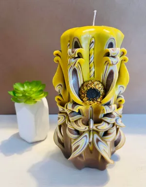 Handmade Carved Candle -Sunflower Design