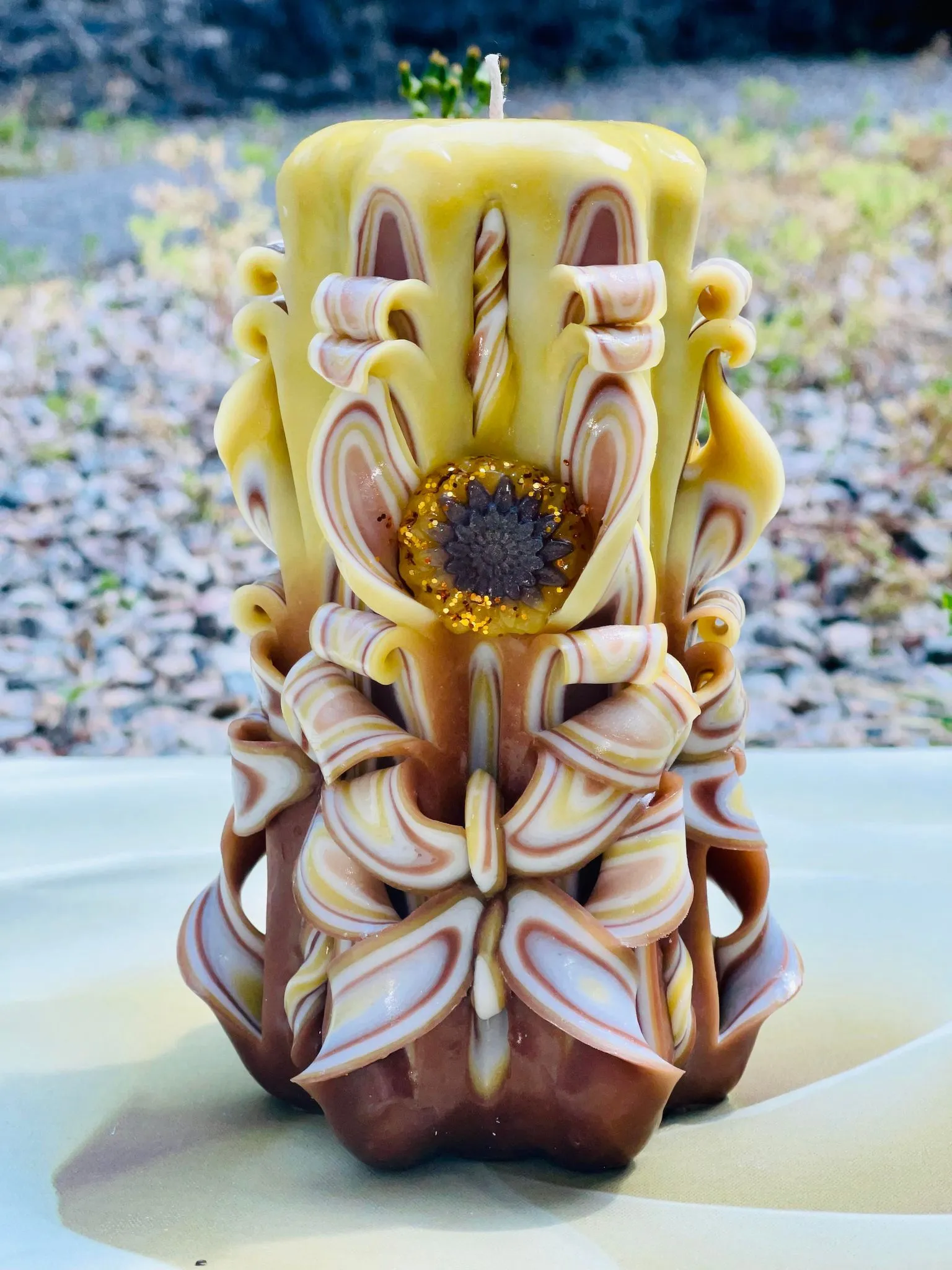 Handmade Carved Candle -Sunflower Design