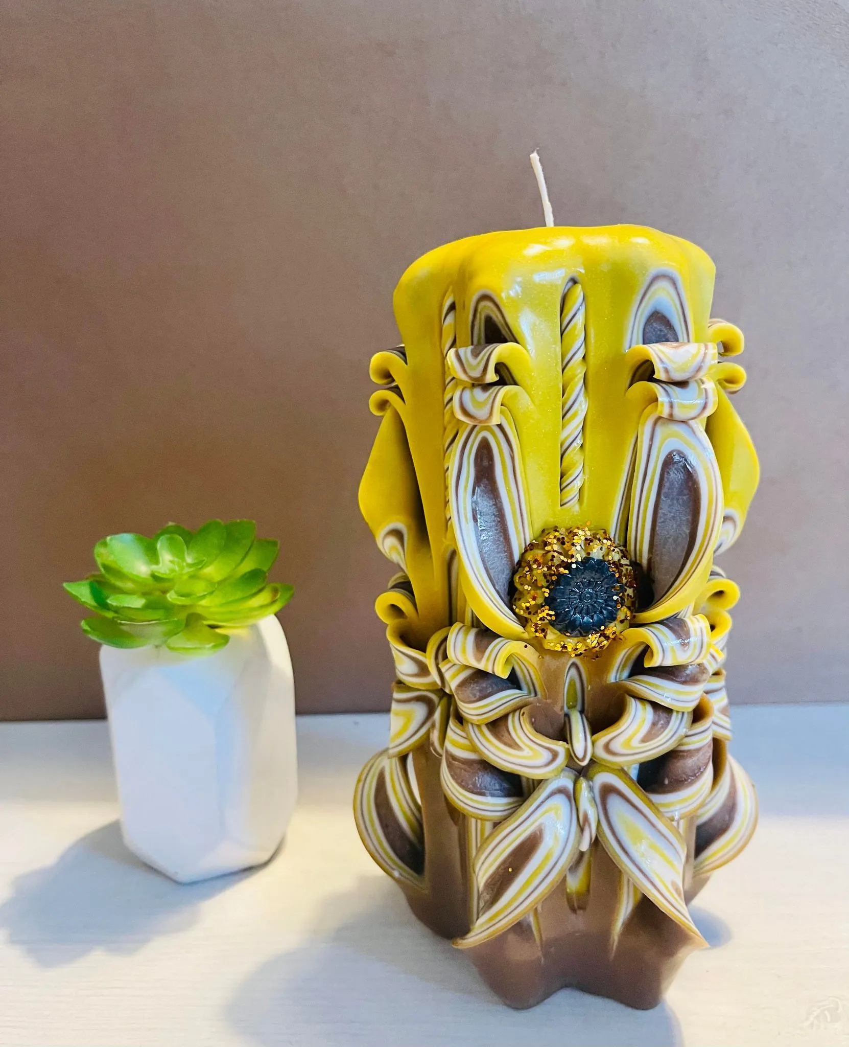 Handmade Carved Candle -Sunflower Design