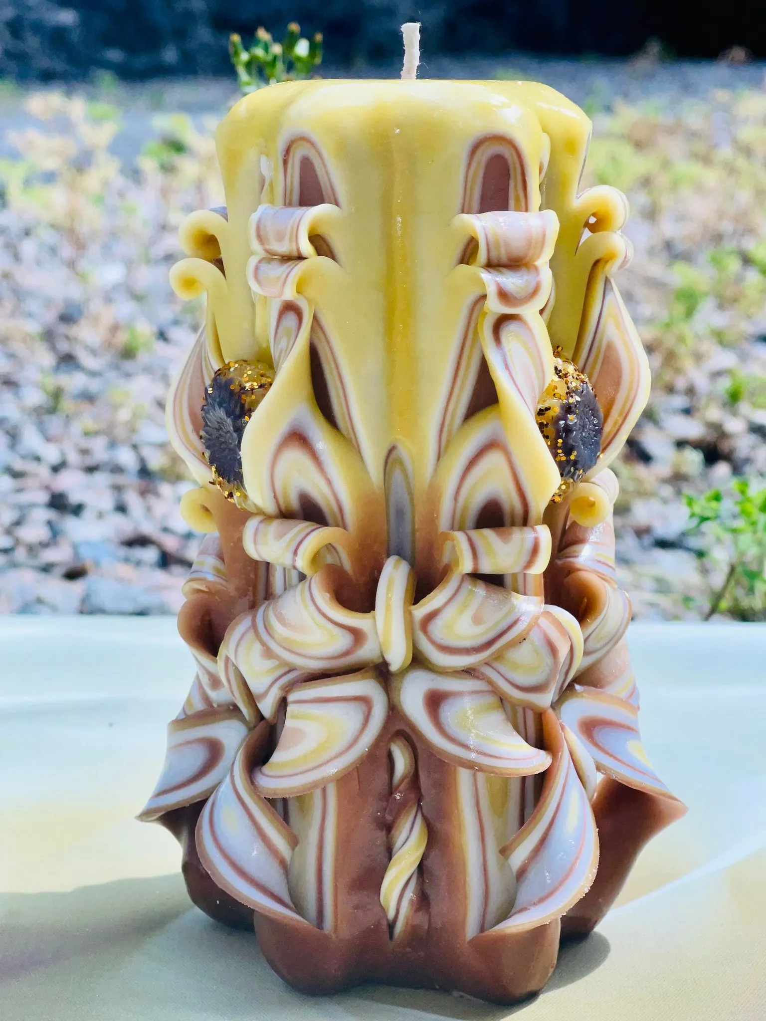 Handmade Carved Candle -Sunflower Design