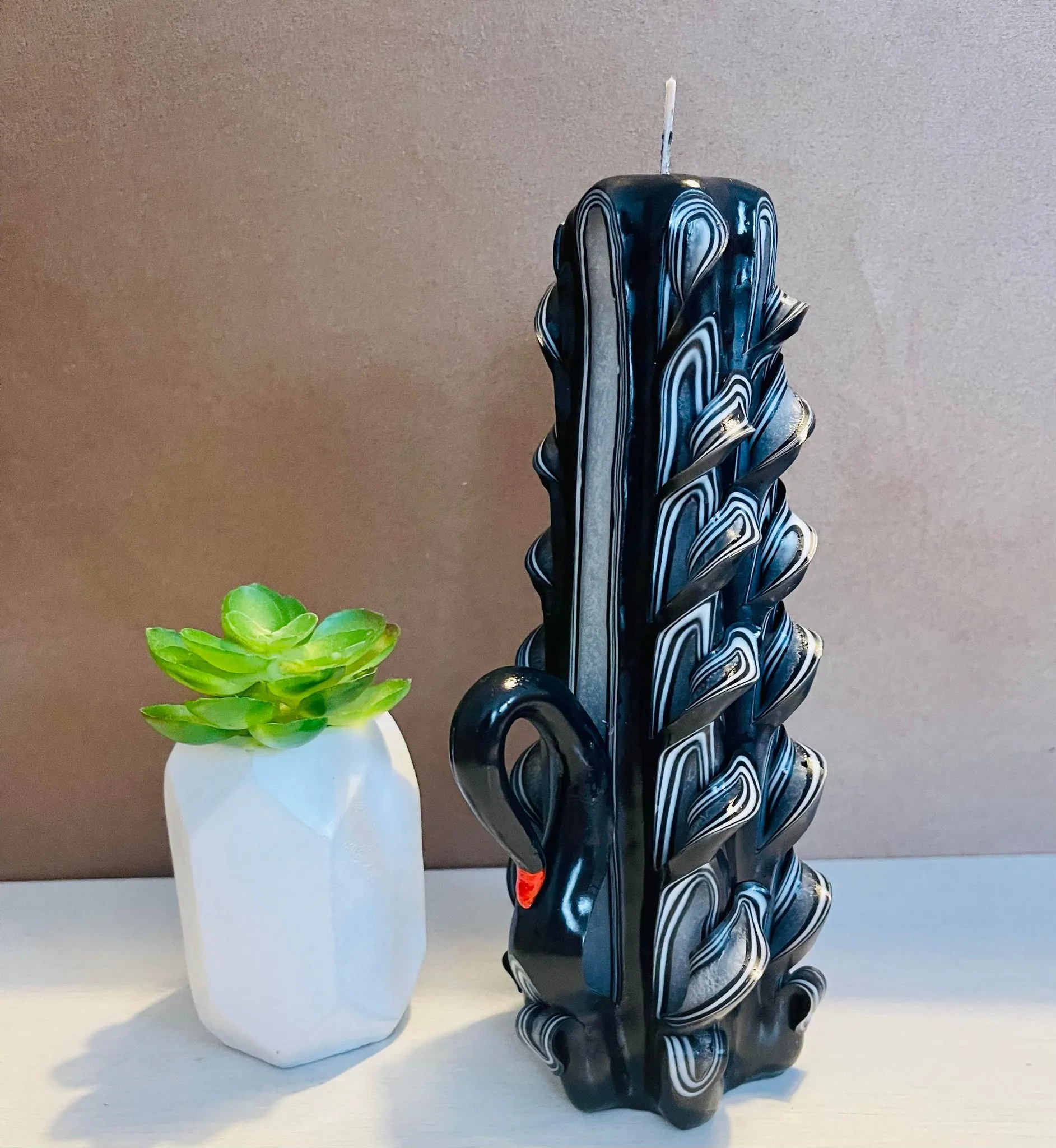 Handmade unfragranced carved candle - Swan design
