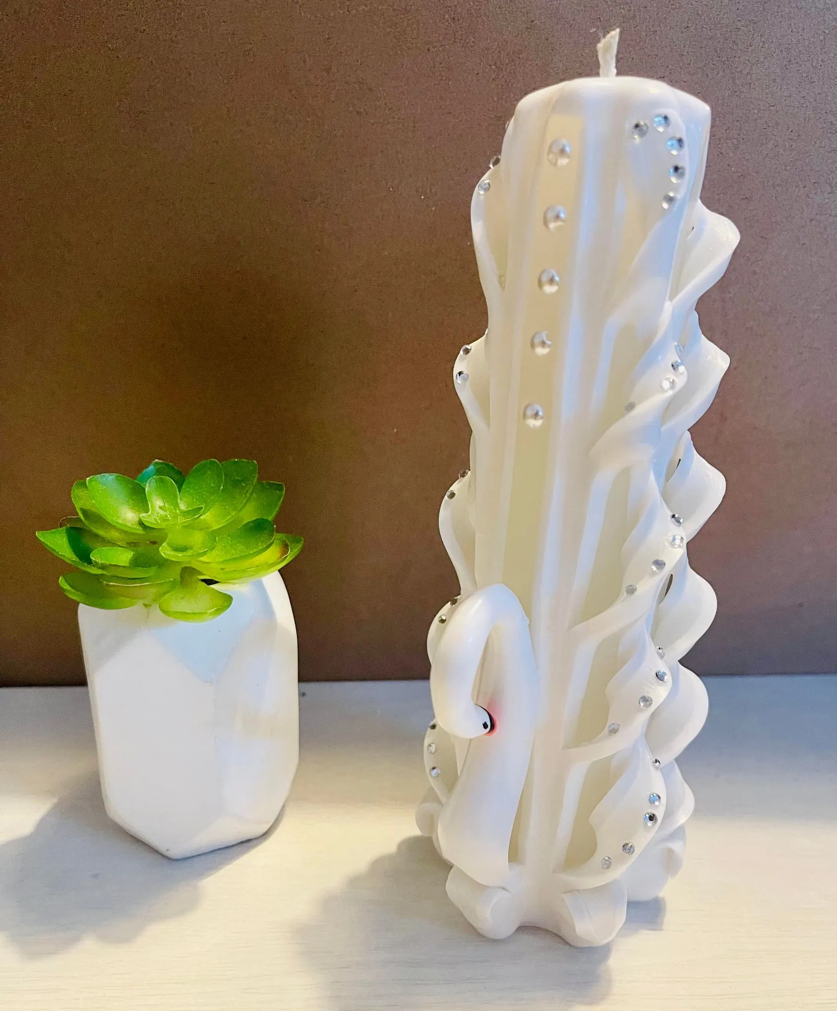 Handmade unfragranced carved candle - Swan design
