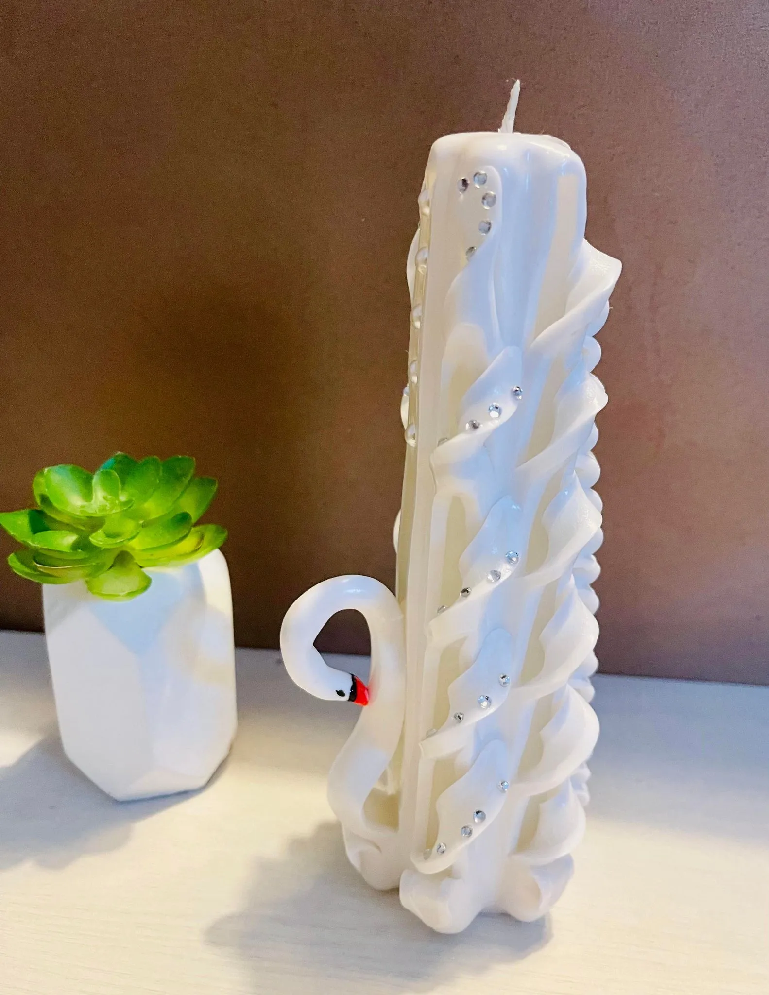 Handmade unfragranced carved candle - Swan design