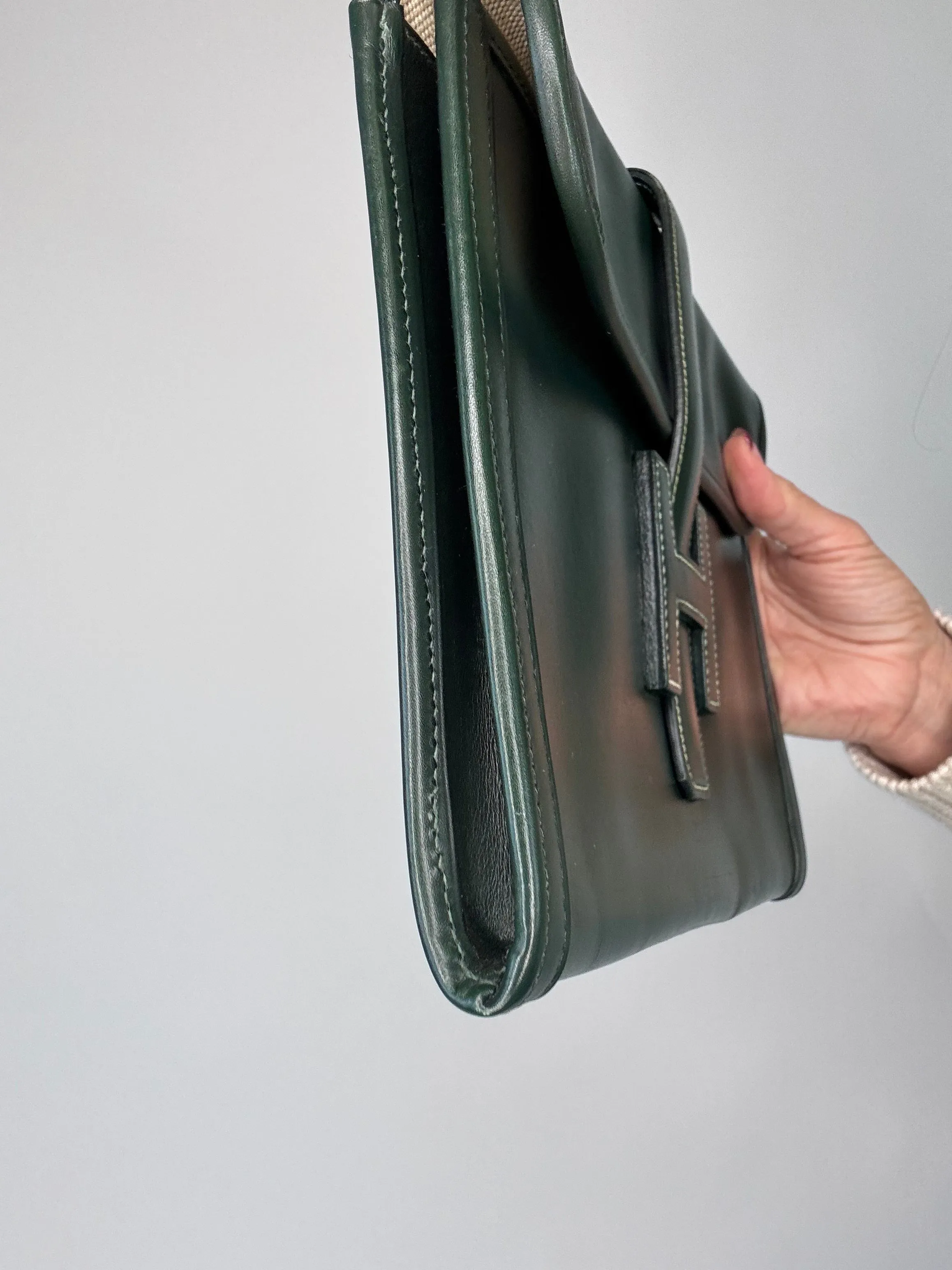 Hermes Jige PM Clutch Bag Dark Green Box Calf