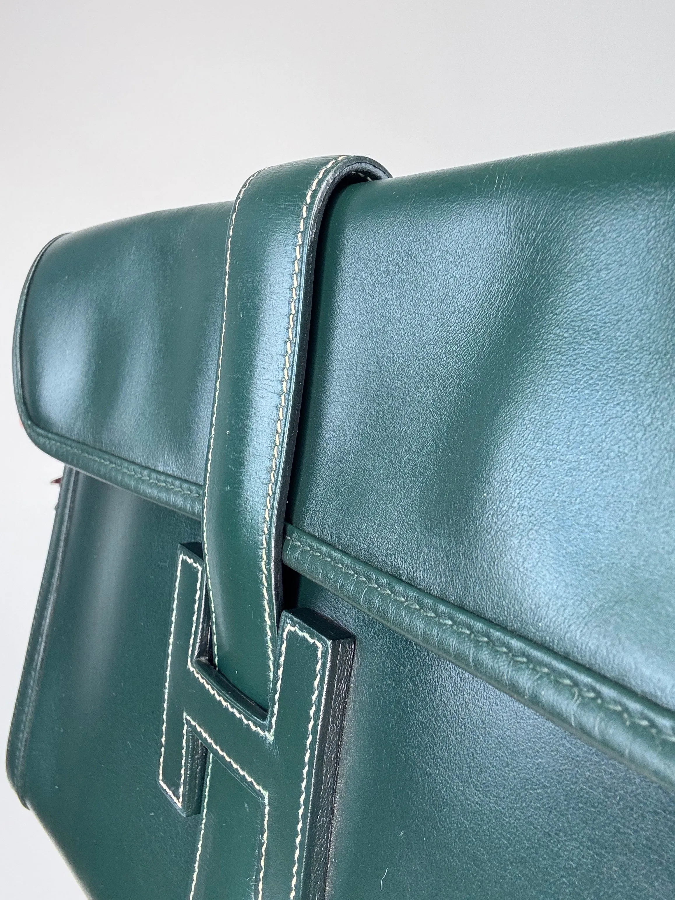 Hermes Jige PM Clutch Bag Dark Green Box Calf