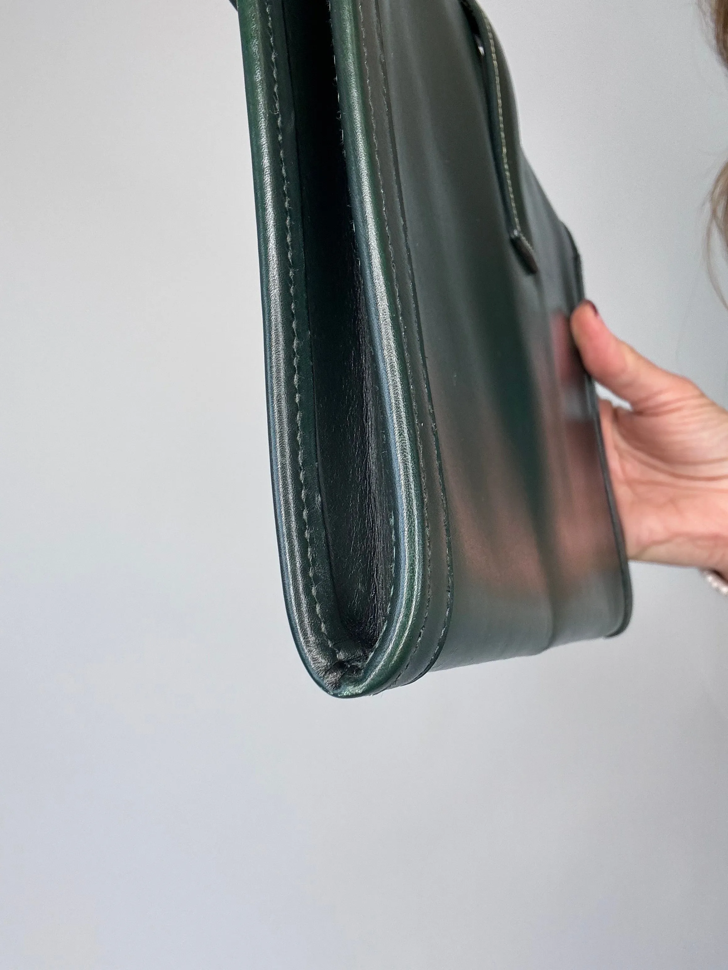 Hermes Jige PM Clutch Bag Dark Green Box Calf