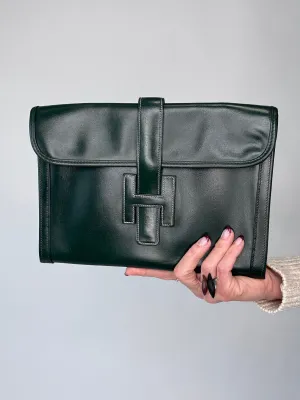 Hermes Jige PM Clutch Bag Dark Green Box Calf