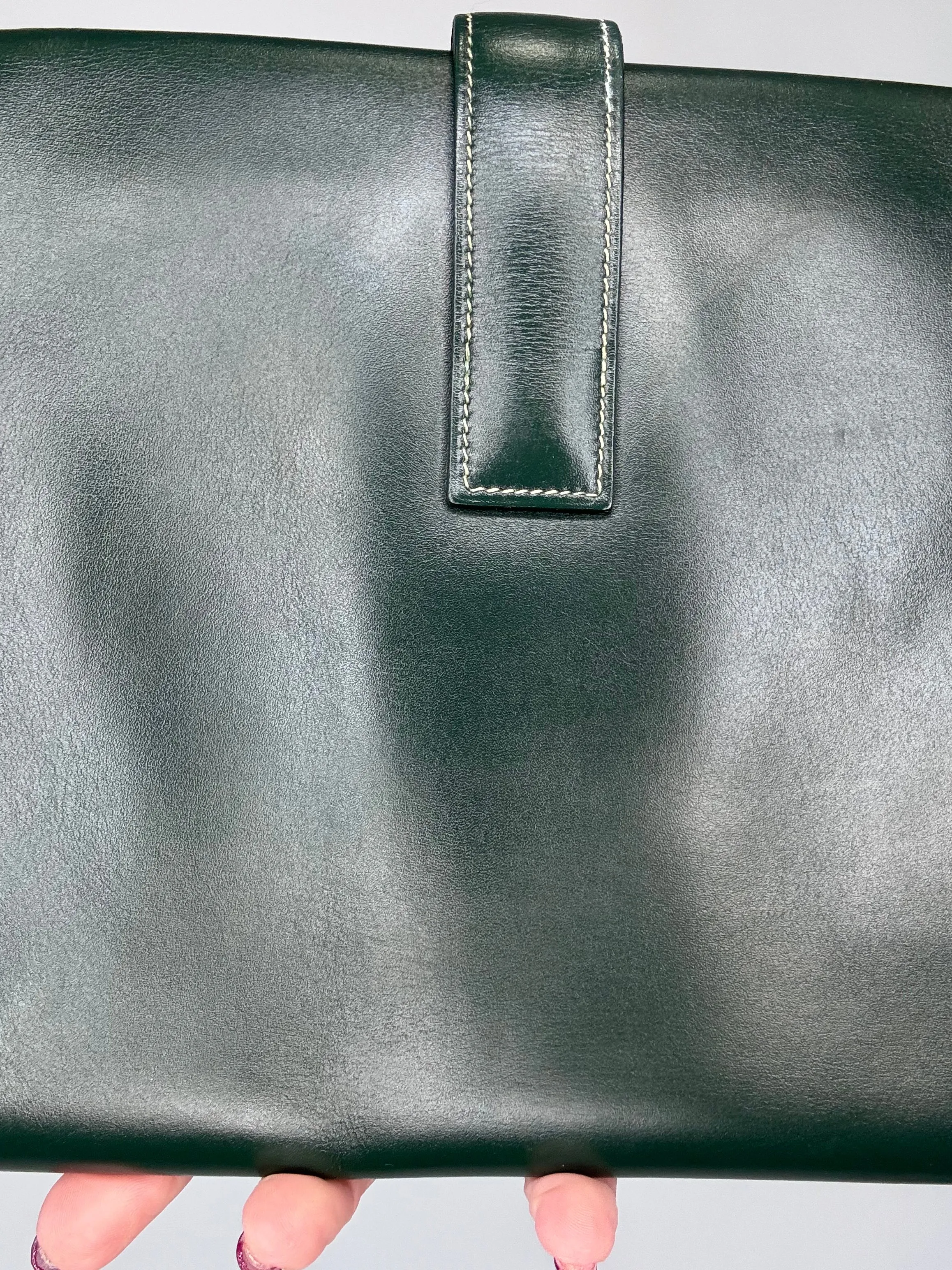 Hermes Jige PM Clutch Bag Dark Green Box Calf