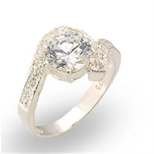 High-Polished 925 Sterling Silver Ring with AAA Grade CZ in Clear for Women Style 30122