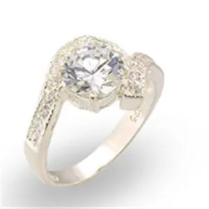 High-Polished 925 Sterling Silver Ring with AAA Grade CZ in Clear for Women Style 30122