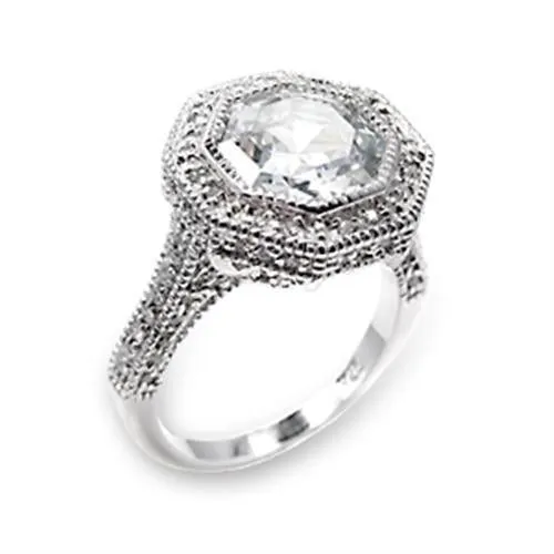 High-Polished 925 Sterling Silver Ring with AAA Grade CZ in Clear for Women Style 6X211