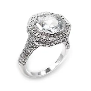 High-Polished 925 Sterling Silver Ring with AAA Grade CZ in Clear for Women Style 6X211