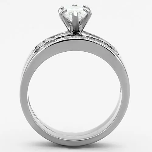 High polished (no plating) Stainless Steel Ring with AAA Grade CZ in Clear for Women Style TK1319