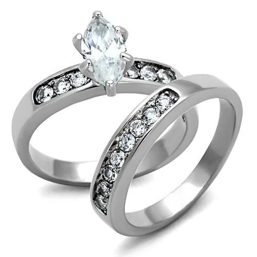 High polished (no plating) Stainless Steel Ring with AAA Grade CZ in Clear for Women Style TK1319