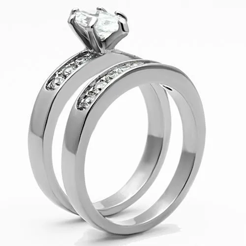 High polished (no plating) Stainless Steel Ring with AAA Grade CZ in Clear for Women Style TK1319