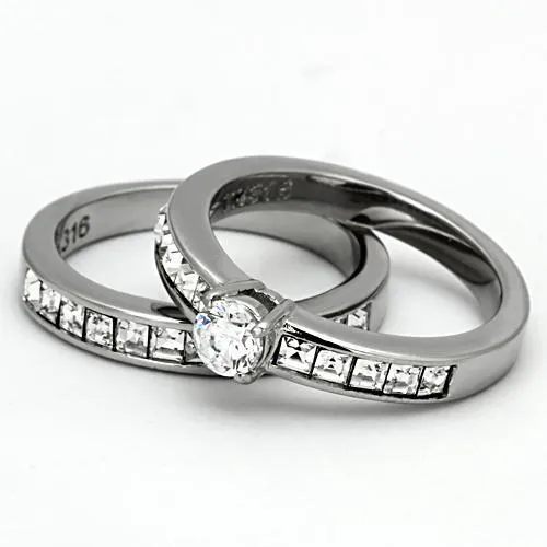 High polished (no plating) Stainless Steel Ring with AAA Grade CZ in Clear for Women Style TK972