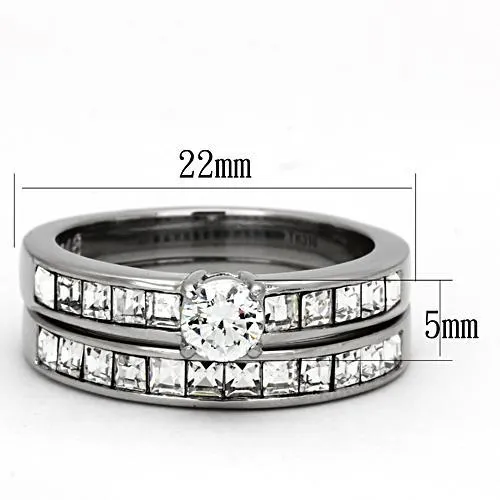 High polished (no plating) Stainless Steel Ring with AAA Grade CZ in Clear for Women Style TK972
