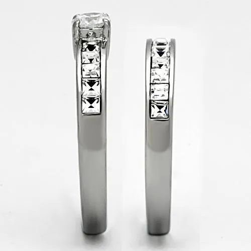 High polished (no plating) Stainless Steel Ring with AAA Grade CZ in Clear for Women Style TK972
