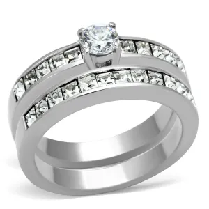 High polished (no plating) Stainless Steel Ring with AAA Grade CZ in Clear for Women Style TK972