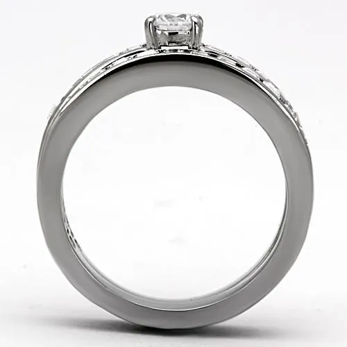 High polished (no plating) Stainless Steel Ring with AAA Grade CZ in Clear for Women Style TK972