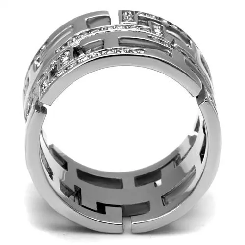 High polished (no plating) Stainless Steel Ring with Top Grade Crystal in Clear for Women Style TK3105