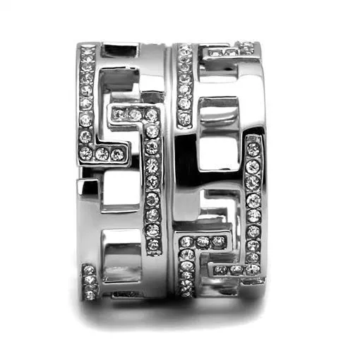 High polished (no plating) Stainless Steel Ring with Top Grade Crystal in Clear for Women Style TK3105