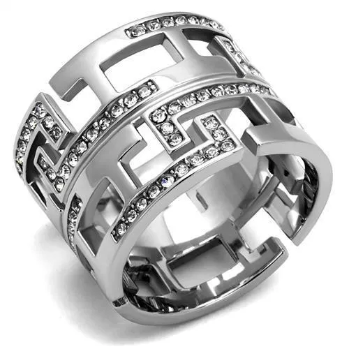 High polished (no plating) Stainless Steel Ring with Top Grade Crystal in Clear for Women Style TK3105