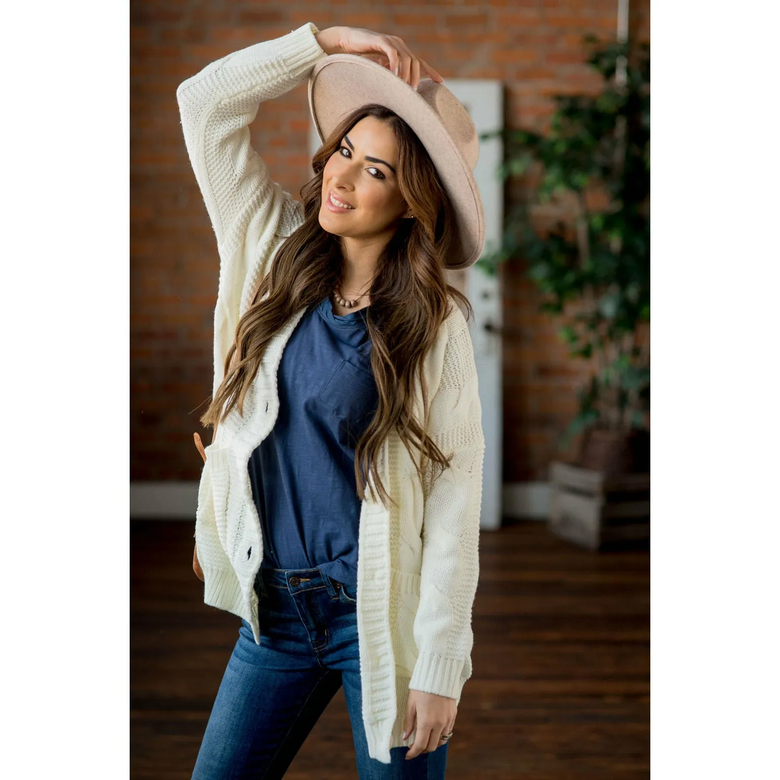 Intricately Detailed Knit Tunic Cardigan