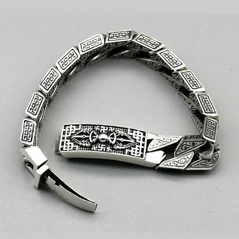 Intricately Detailed Sterling Silver Men's Bracelet