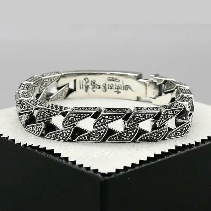 Intricately Detailed Sterling Silver Men's Bracelet