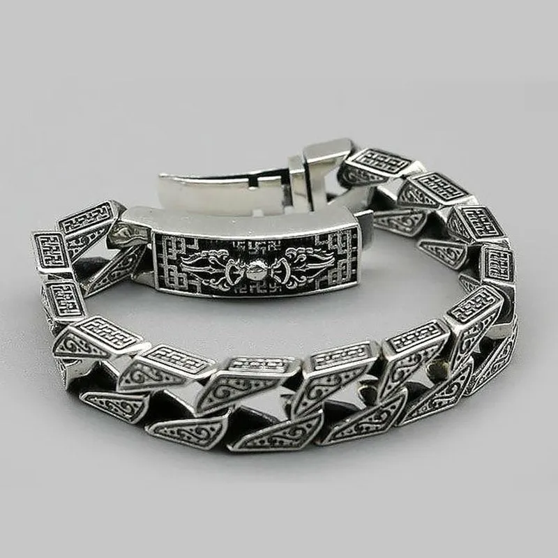 Intricately Detailed Sterling Silver Men's Bracelet