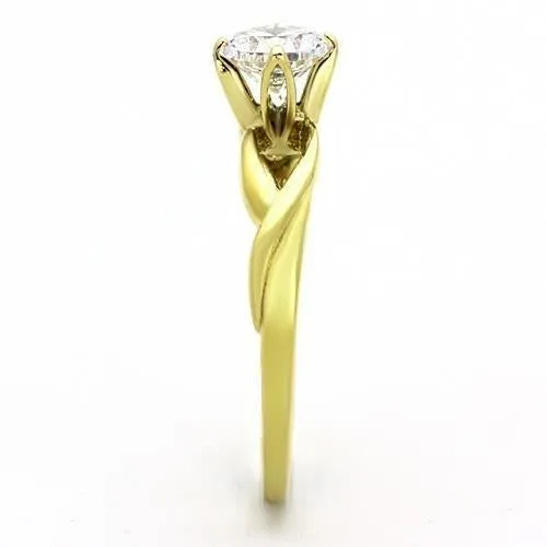 IP Gold(Ion Plating) Stainless Steel Ring with AAA Grade CZ in Clear for Women Style TK1416