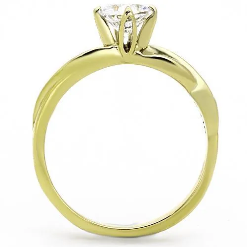 IP Gold(Ion Plating) Stainless Steel Ring with AAA Grade CZ in Clear for Women Style TK1416