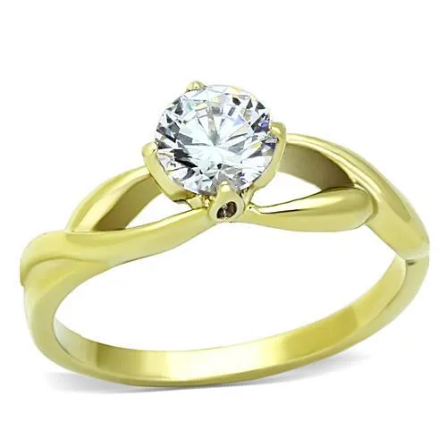 IP Gold(Ion Plating) Stainless Steel Ring with AAA Grade CZ in Clear for Women Style TK1416