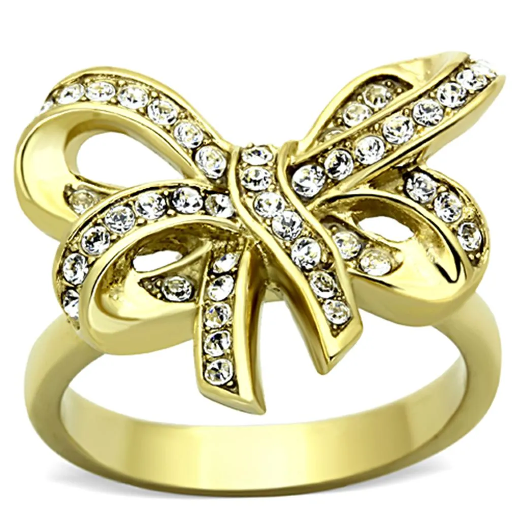 IP Gold(Ion Plating) Stainless Steel Ring with Top Grade Crystal in Clear for Women Style TK1108