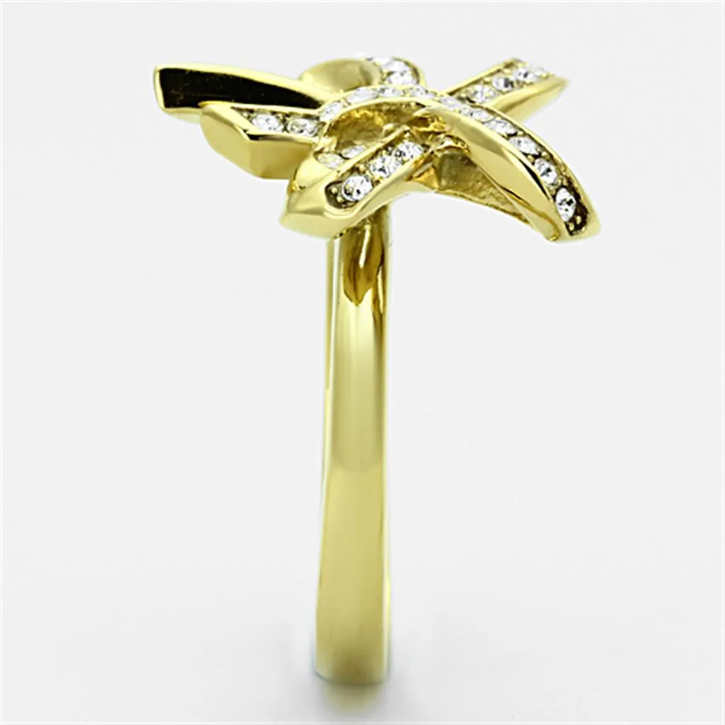 IP Gold(Ion Plating) Stainless Steel Ring with Top Grade Crystal in Clear for Women Style TK1108