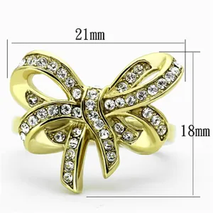 IP Gold(Ion Plating) Stainless Steel Ring with Top Grade Crystal in Clear for Women Style TK1108