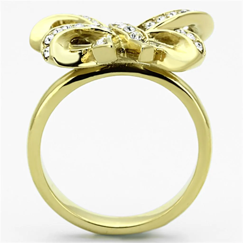 IP Gold(Ion Plating) Stainless Steel Ring with Top Grade Crystal in Clear for Women Style TK1108