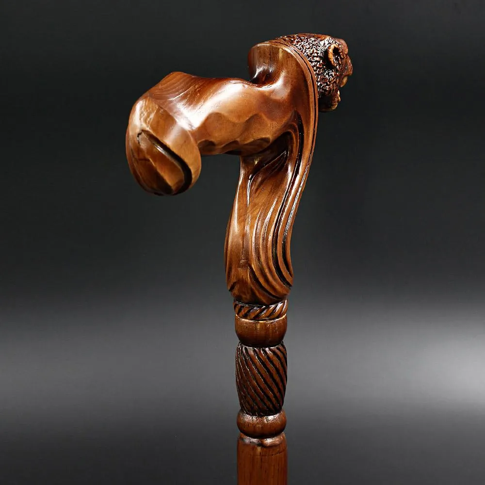 Jaguar: Artisan Intricate Handcarved Wood Cane (Right Hand)