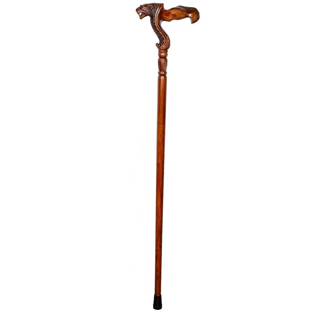 Jaguar: Artisan Intricate Handcarved Wood Cane (Right Hand)