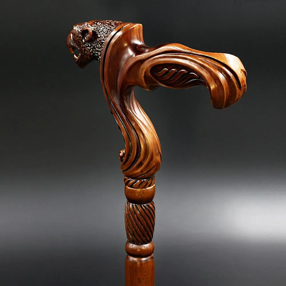 Jaguar: Artisan Intricate Handcarved Wood Cane (Right Hand)