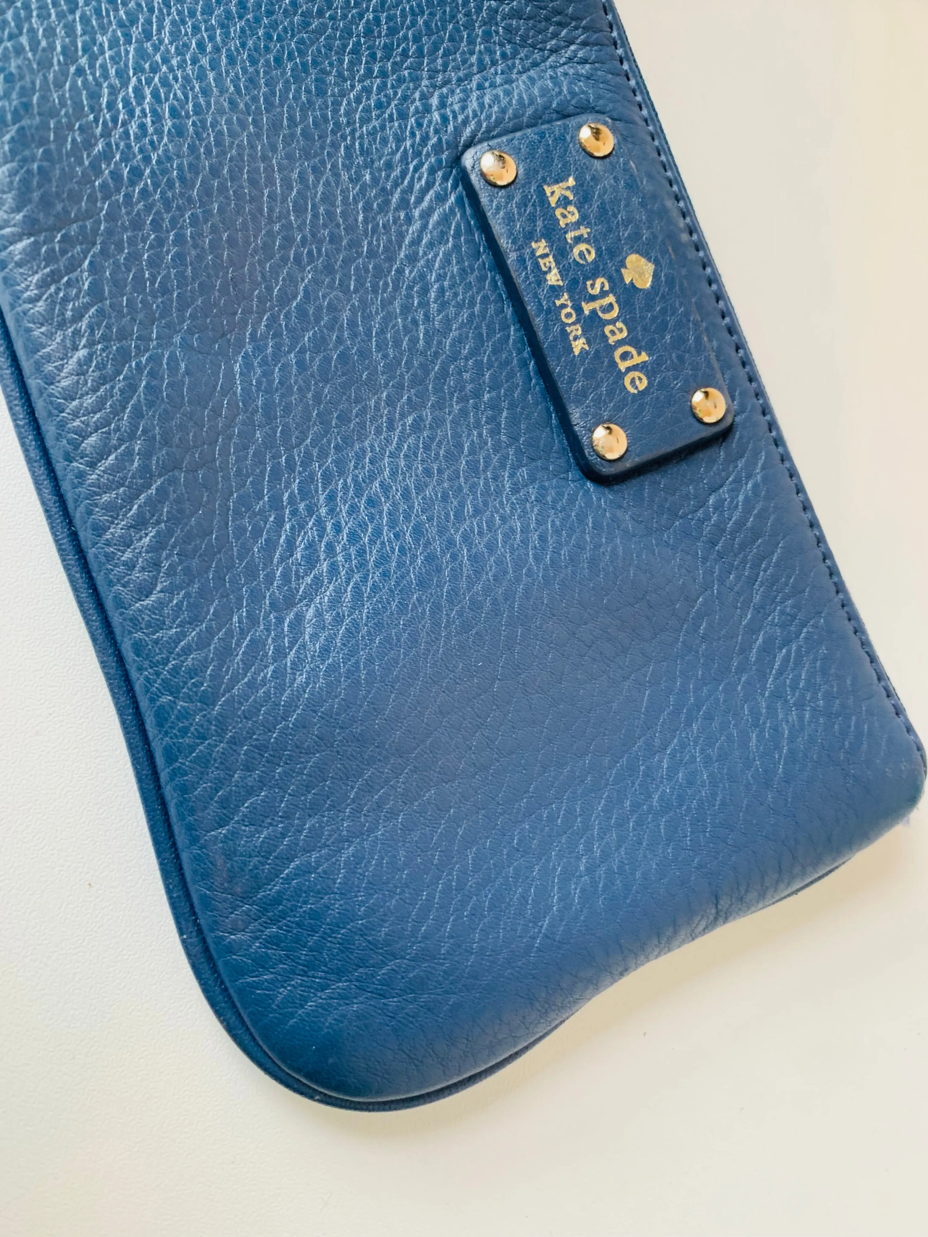 Kate Spade Leather Pebble Grain Blue Wristlet