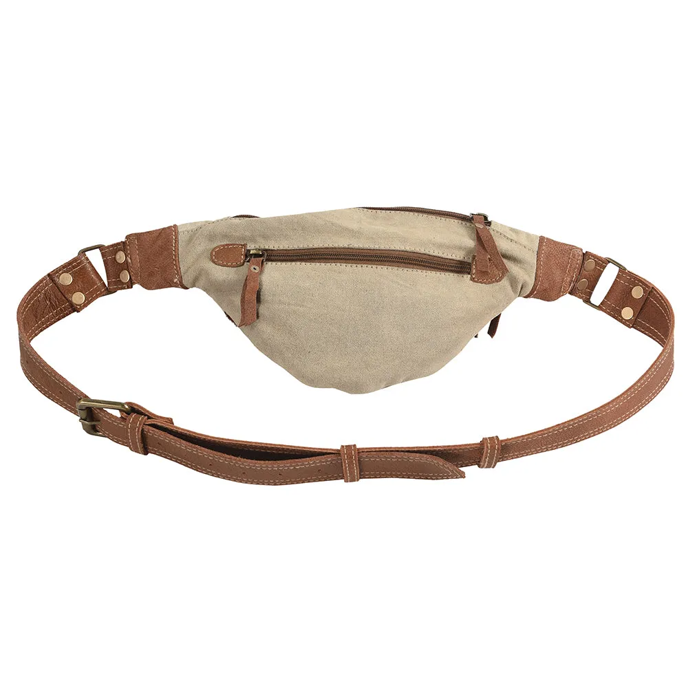 KB288 - KB288-FANNY PACK Real Cowhide Leather and Upcycled Canvas Ladies Bag 11x7 - KB288
