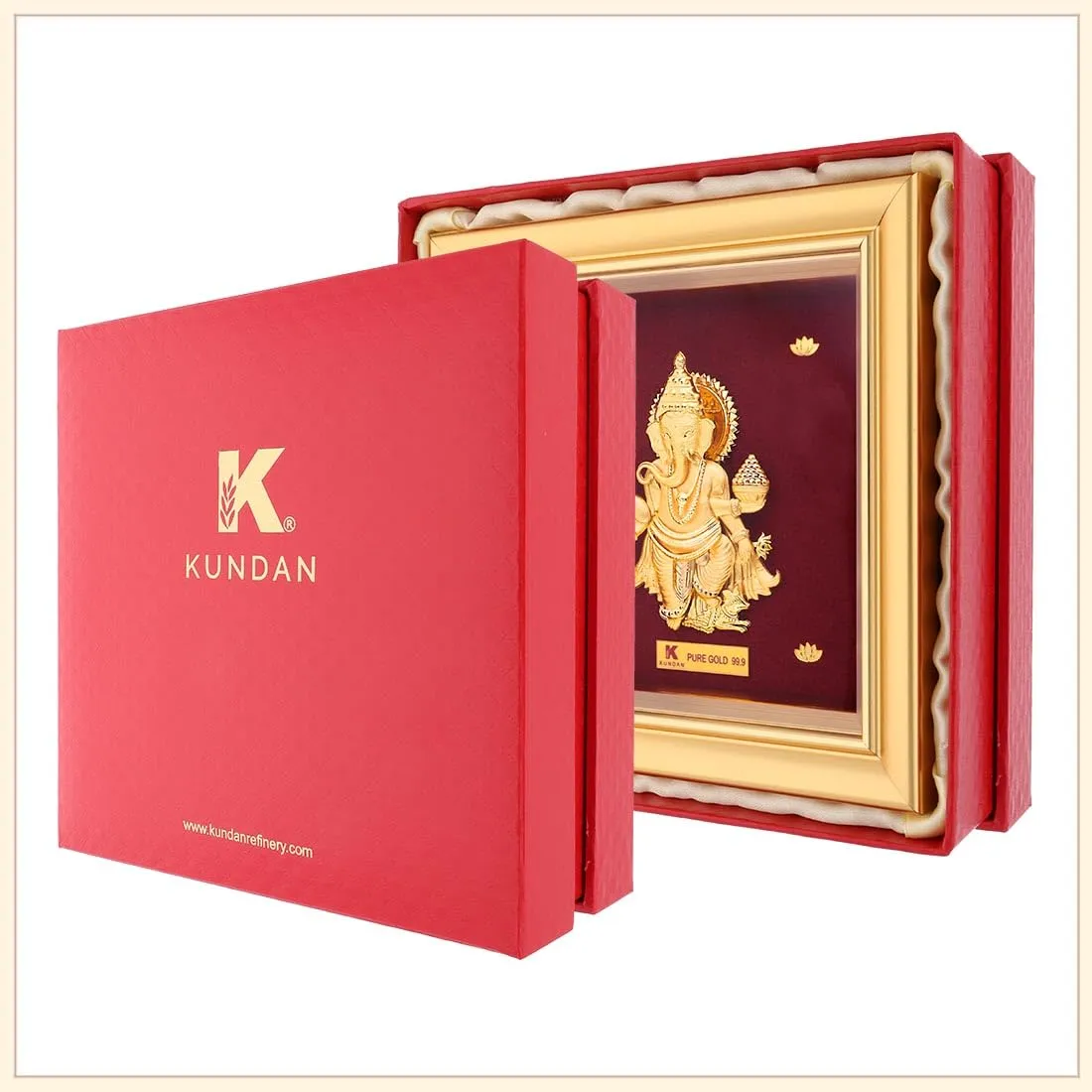 KUNDAN 24k Gold Foiled Artwork Ganesha Frame (S1) 15 * 15cm